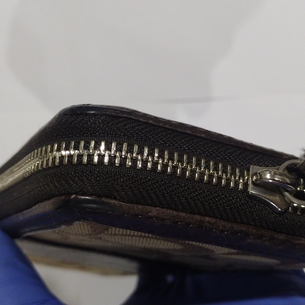 Coach Brown Canvas & Leather Trim Long Wallet – Round Zipper, Signature Logo - Picture 9 of 14